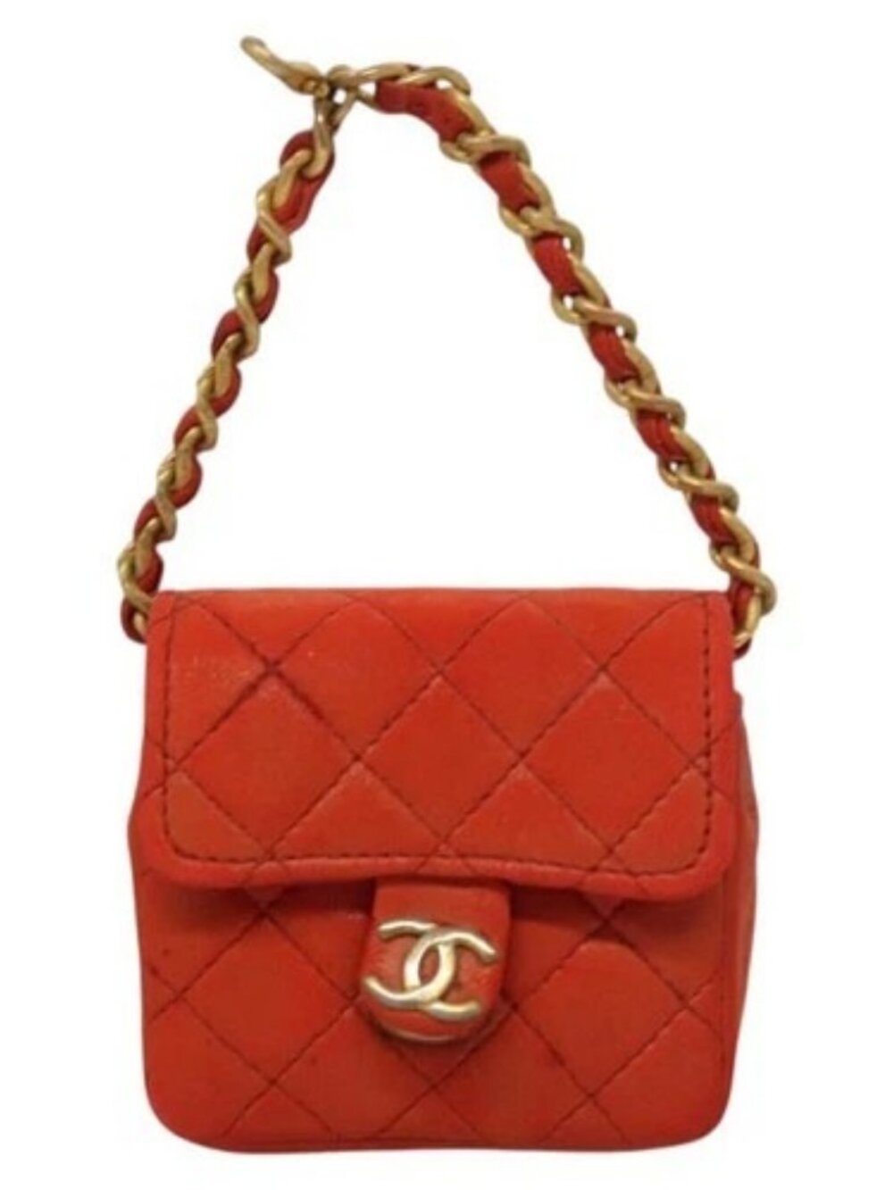 CHANEL Mini Mini Matelasse Charm Lamb Skin Orange CC Auth BD1634 - Picture 2 of 15